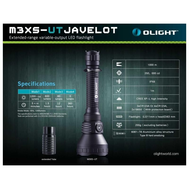 LED baterka Olight M3XS-UT Javelot 1200 lm - predvádzacie 13